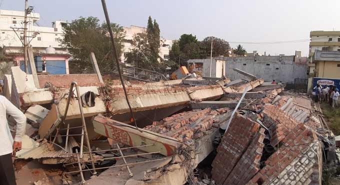 Siddipet: Narrow escape for inmates as 3-storey building caves in