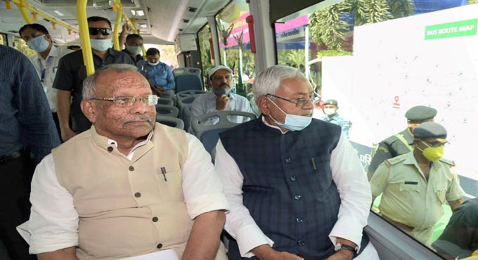 CM Nitish Kumar launches electric bus service in Bihar