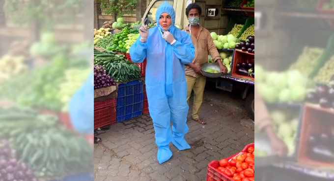 Rakhi Sawant seen vegetable shopping in PPE suit