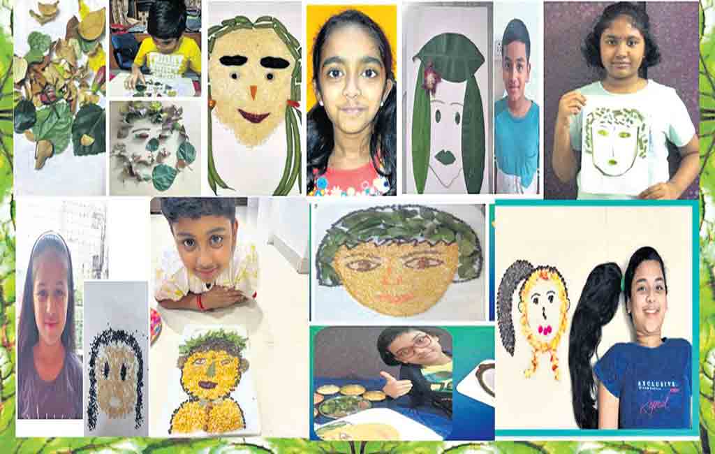 Gitanjali Primary School: Self-portraits with natural elements!