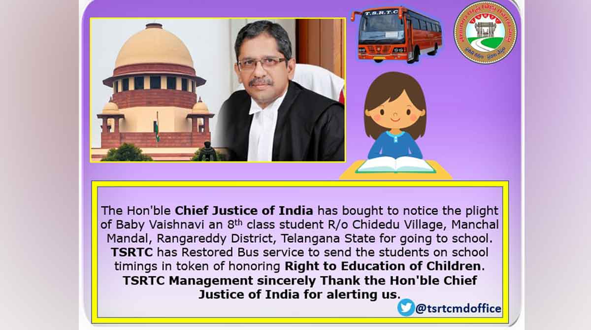 Bus service to Telangana village restored after Class 8 student writes to CJI