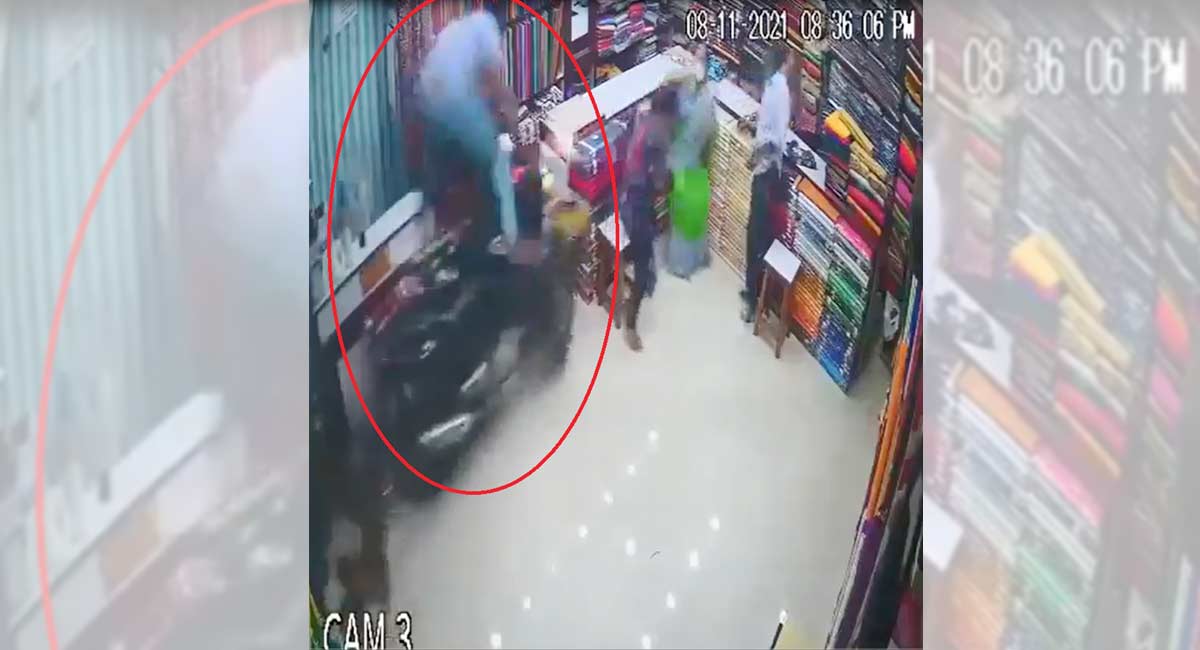 Watch: Biker crashes into shop in Telangana after brakes fail