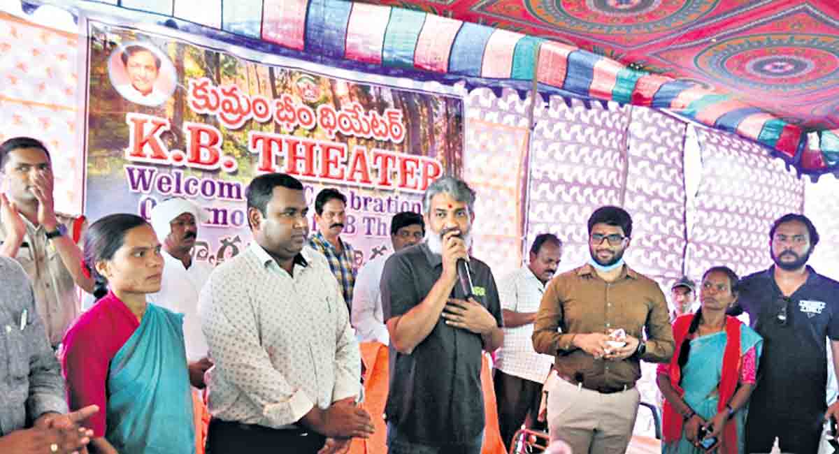 SS Rajamouli watches RRR in mobile theatre in Asifabad