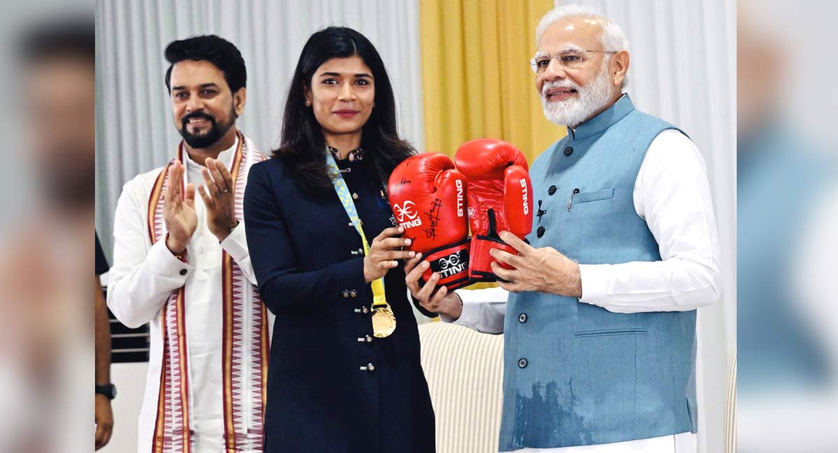 CWG 2022 gold medallist Nikhat Zareen gifts Modi boxing gloves
