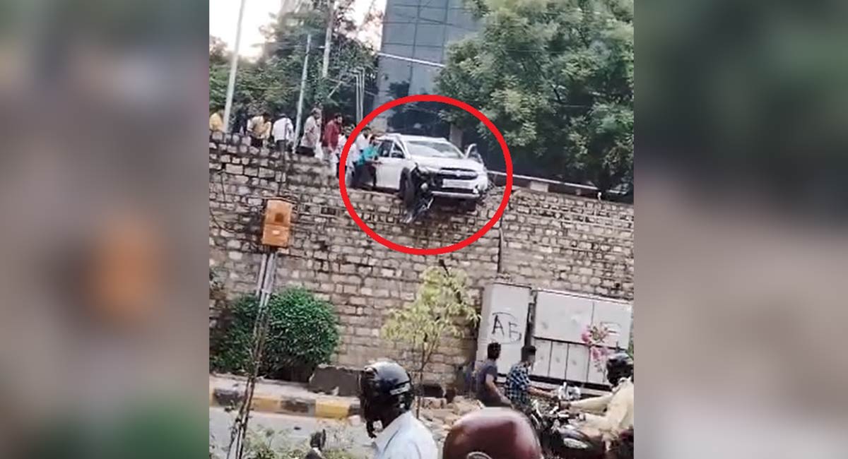 Watch: Woman has lucky escape after car brakes fail in Hyderabad