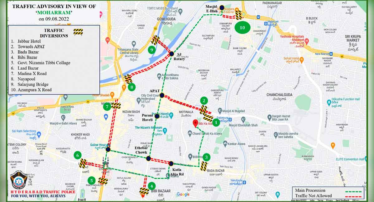Hyderabad: Traffic restrictions on Tuesday for Bibi ka Alam procession