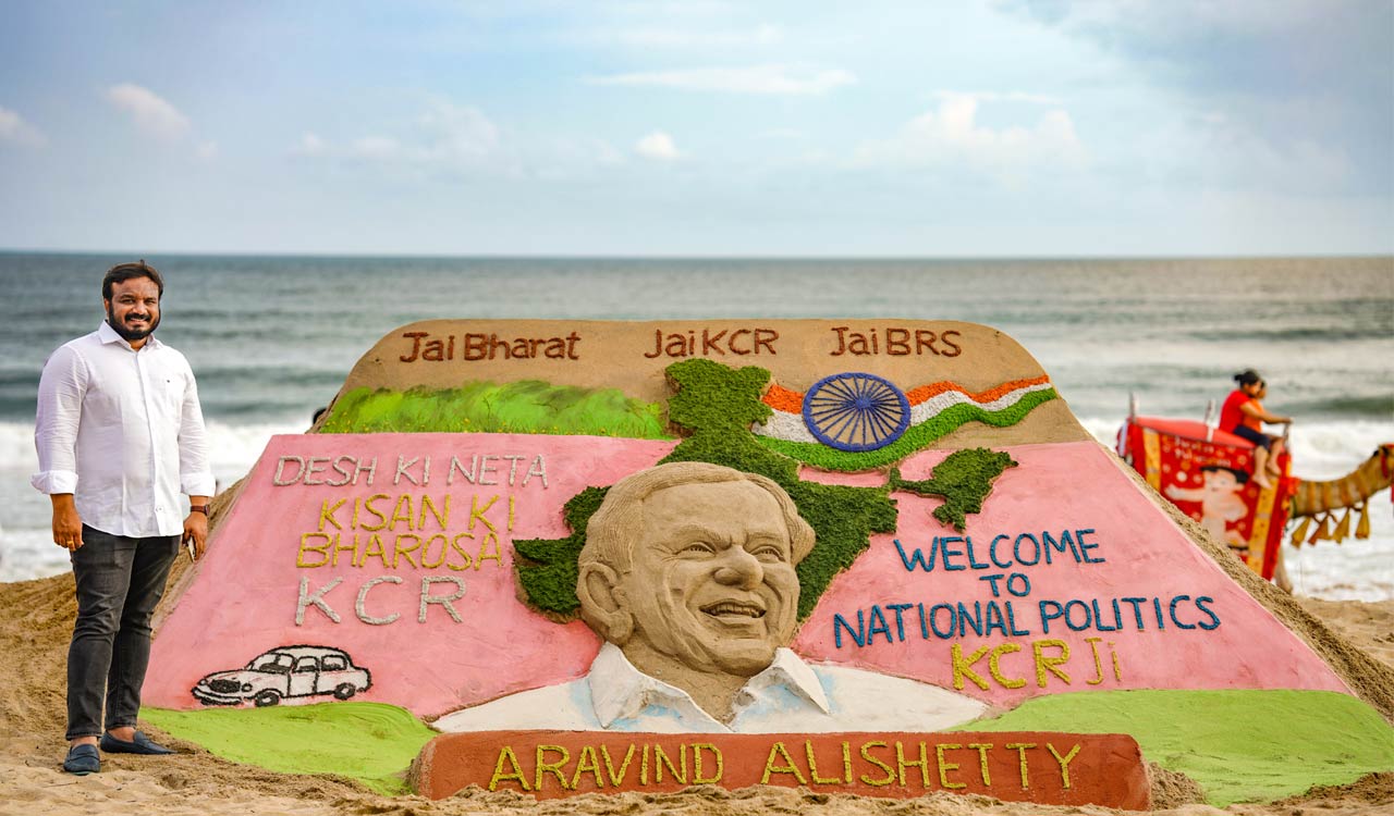 CM KCR’s entry into national politics welcomed with sand art in Odisha