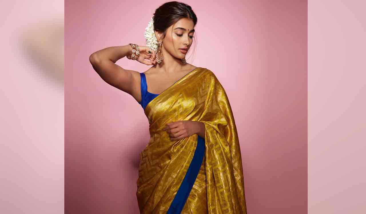 Amid dating rumours, Pooja Hegde drops stunning pictures in golden sari