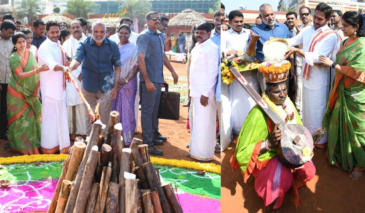 Andhra Pradesh CM Jagan, wife participate in Sankranti celebrations