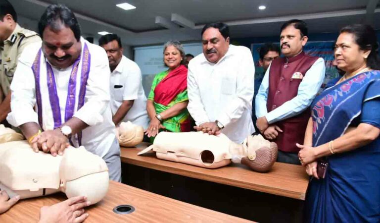 Minister Errabelli participating CPR training programme