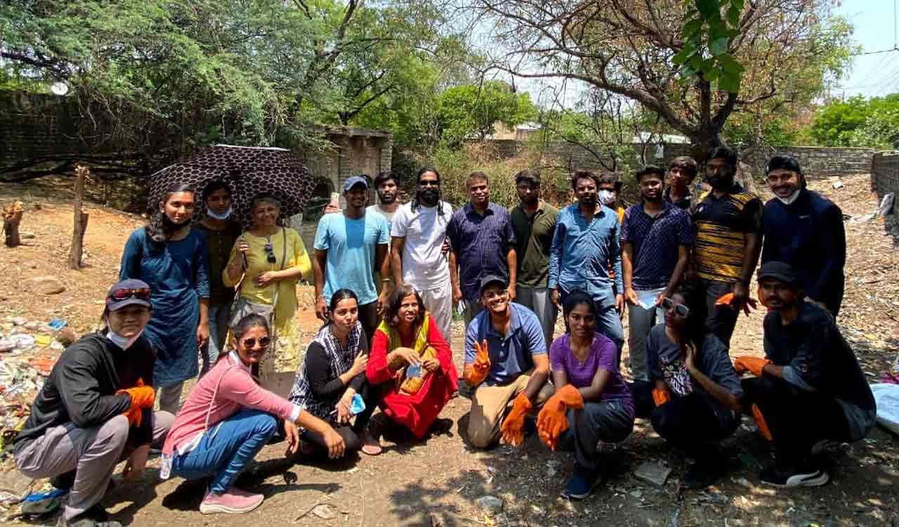 Volunteers conduct a special clean-up at Osmania University stepwell on Earth Day