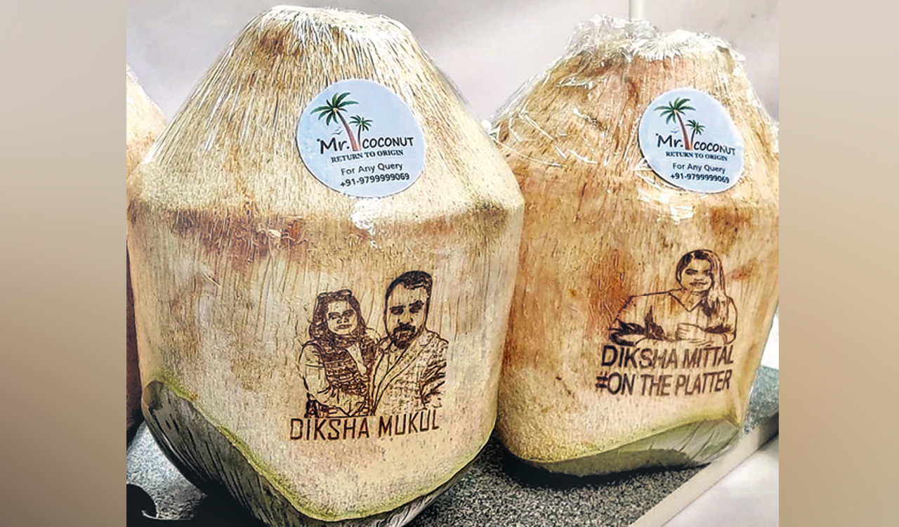 Customised carved coconuts, a trend booming in Hyderabad