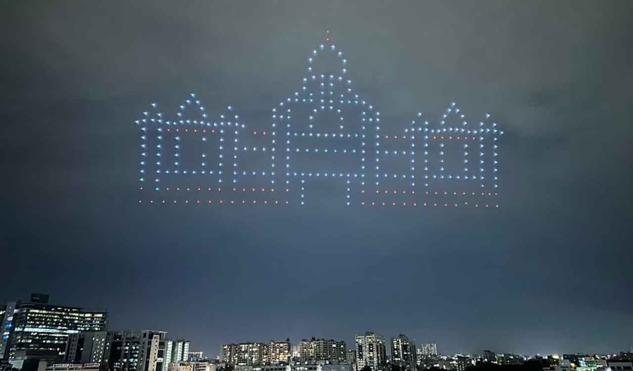 Drone show at Durgam Cheruvu leave Hyderabadis spellbound
