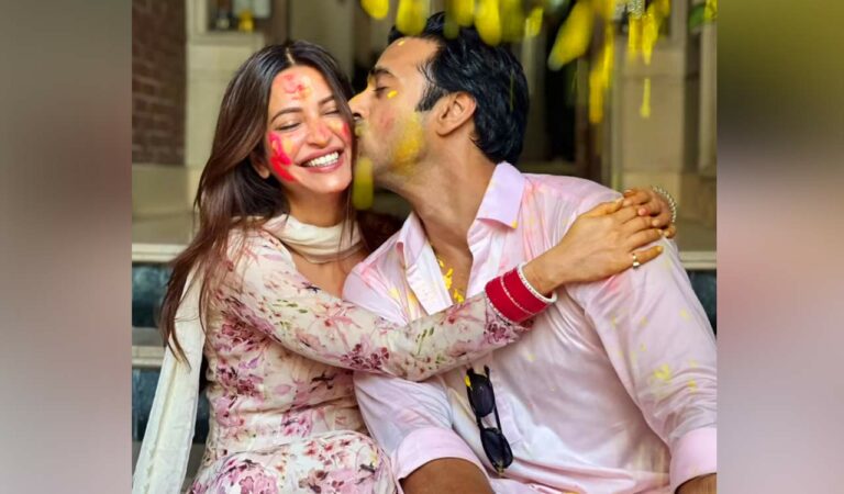 Pulkit Samrat plants cute kiss on wife Kriti Kharbanda in first Holi celebration post-wedding