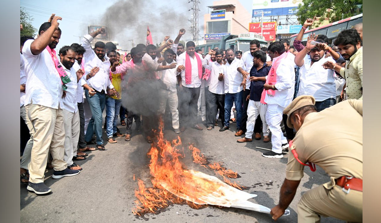 BRS protest: Demonstrations staged at Malkajgiri, Amberpet and Ibrahimpatnam
