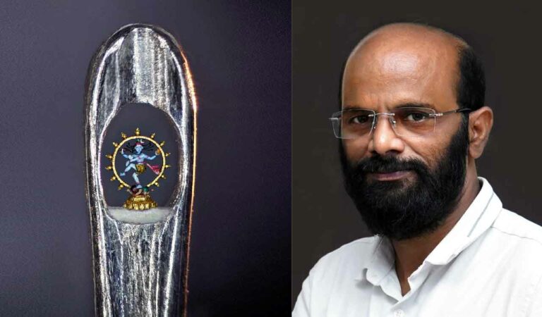 Warangal artist makes miniature sculpture of Nataraja Swamy in the eye of a needle